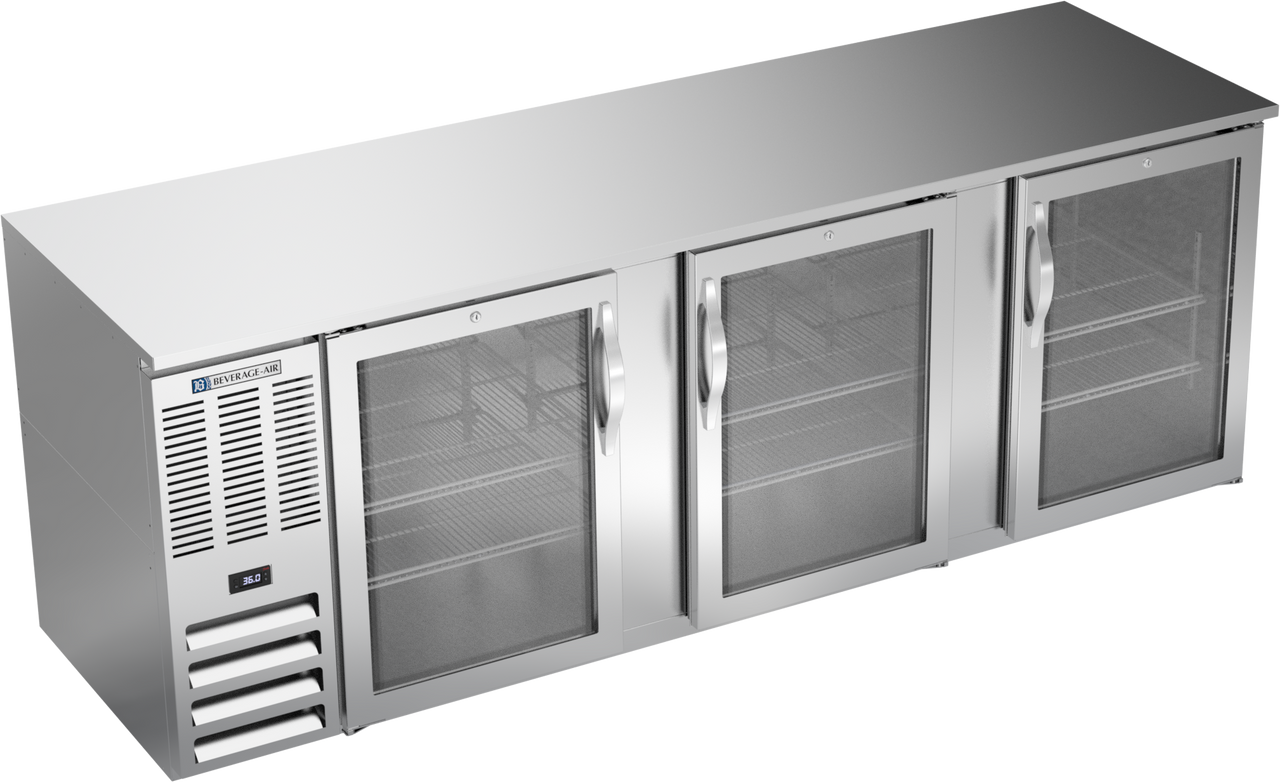 Beverage-Air - 94" Stainless Steel Back Bar w/ 3 Glass Swing Doors - BB94HC-G-S