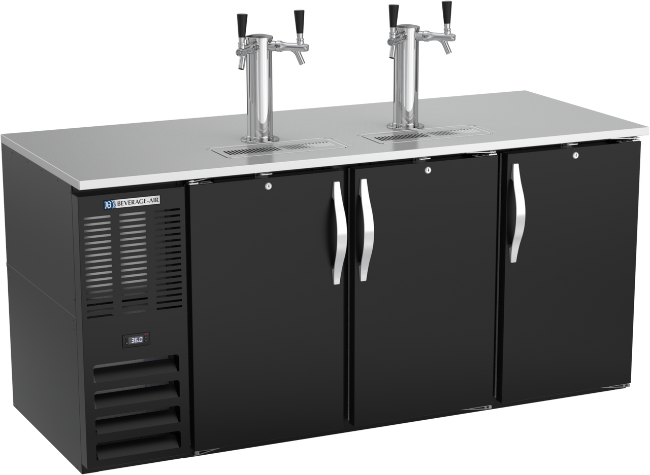 Beverage-Air - 72" Black 4 Tap Kegerator w/ 3 Solid Swing Doors - DD72HC-B