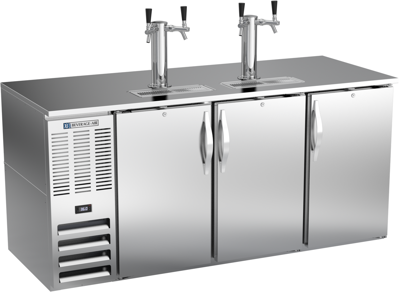 Beverage-Air - 72" Stainless Steel 4 Tap Kegerator w/ 3 Solid Swing Doors - DD72HC-S