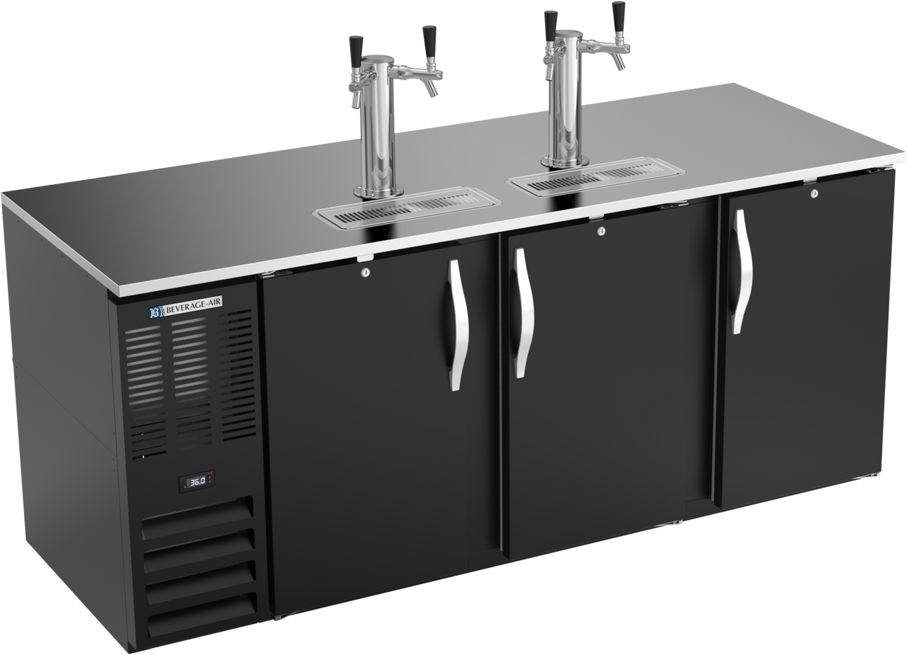 Beverage-Air - 78" Black 4 Tap Kegerator w/ 3 Solid Swing Doors - DD78HC-B