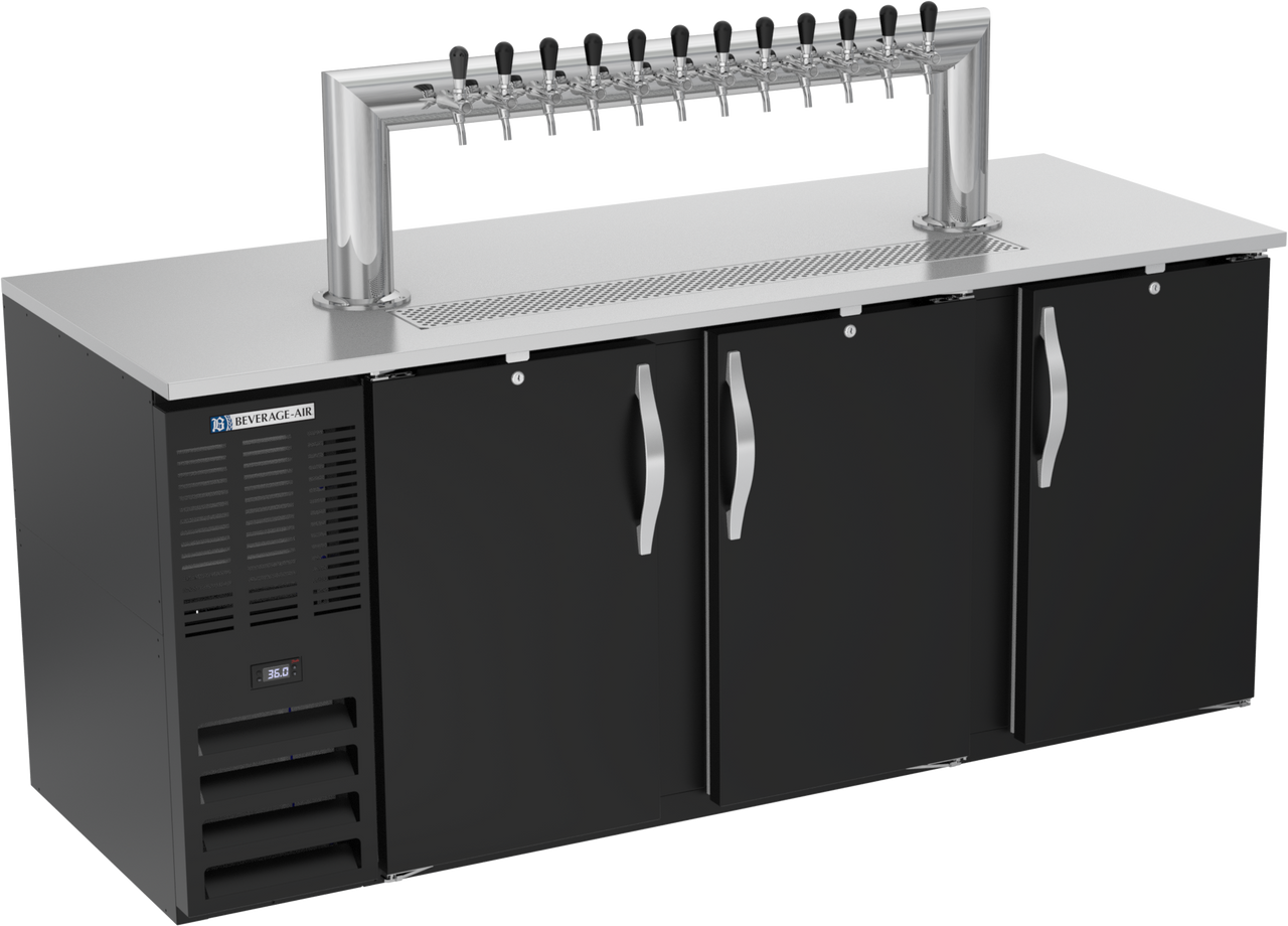 Beverage-Air - 78" Black 12 Tap Kegerator w/ 3 Solid Swing Doors - DD78HC-B-12T
