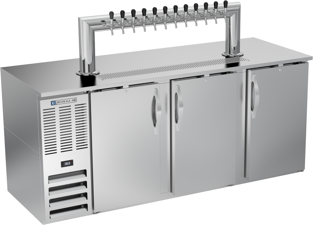 Beverage-Air - 78" Stainless Steel 12 Tap Kegerator w/ 3 Solid Swing Doors - DD78HC-S-12T