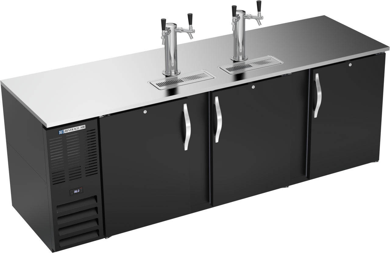 Beverage-Air - 94" Black 4 Tap Kegerator w/ 3 Solid Swing Doors - DD94HC-B