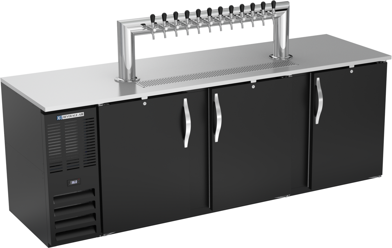 Beverage-Air - 94" Black 12 Tap Kegerator w/ 3 Solid Swing Doors - DD94HC-B-12T