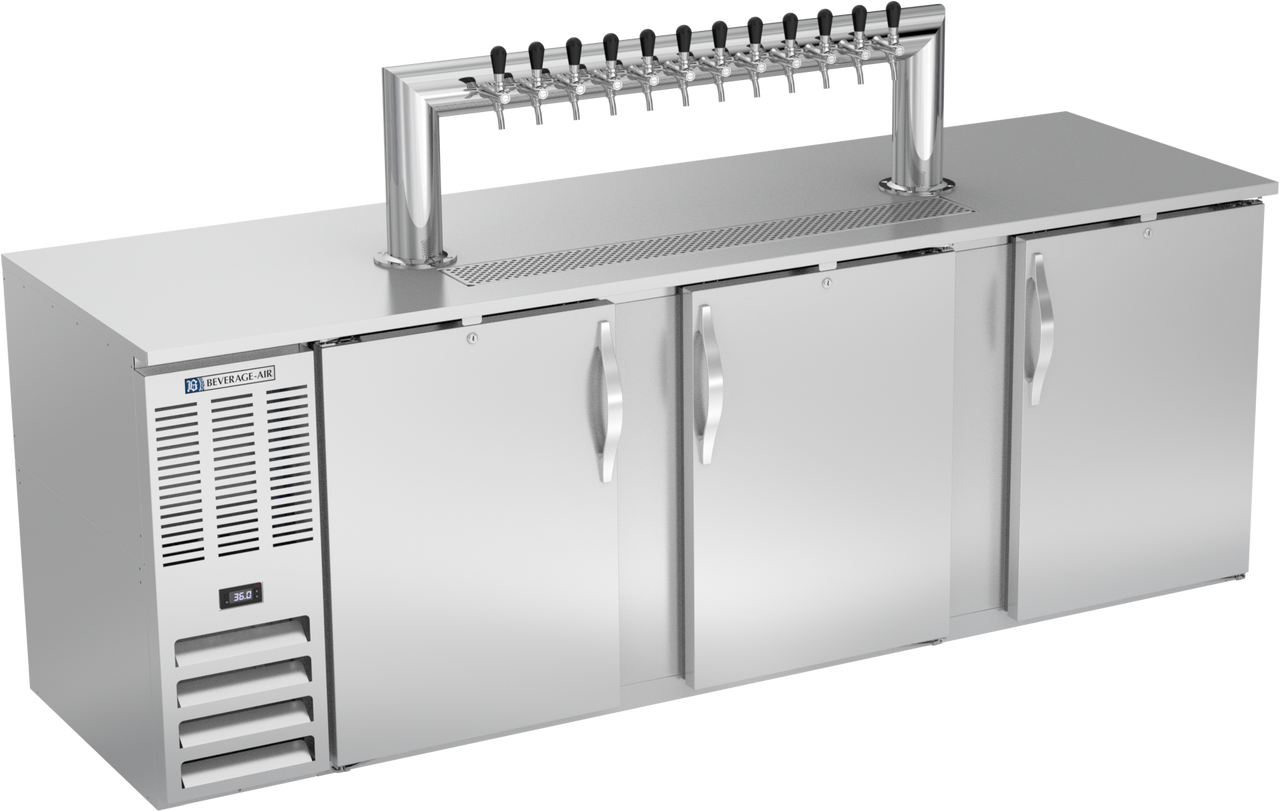 Beverage-Air - 94" Stainless Steel 12 Tap Kegerator w/ 3 Solid Swing Doors - DD94HC-S-12T