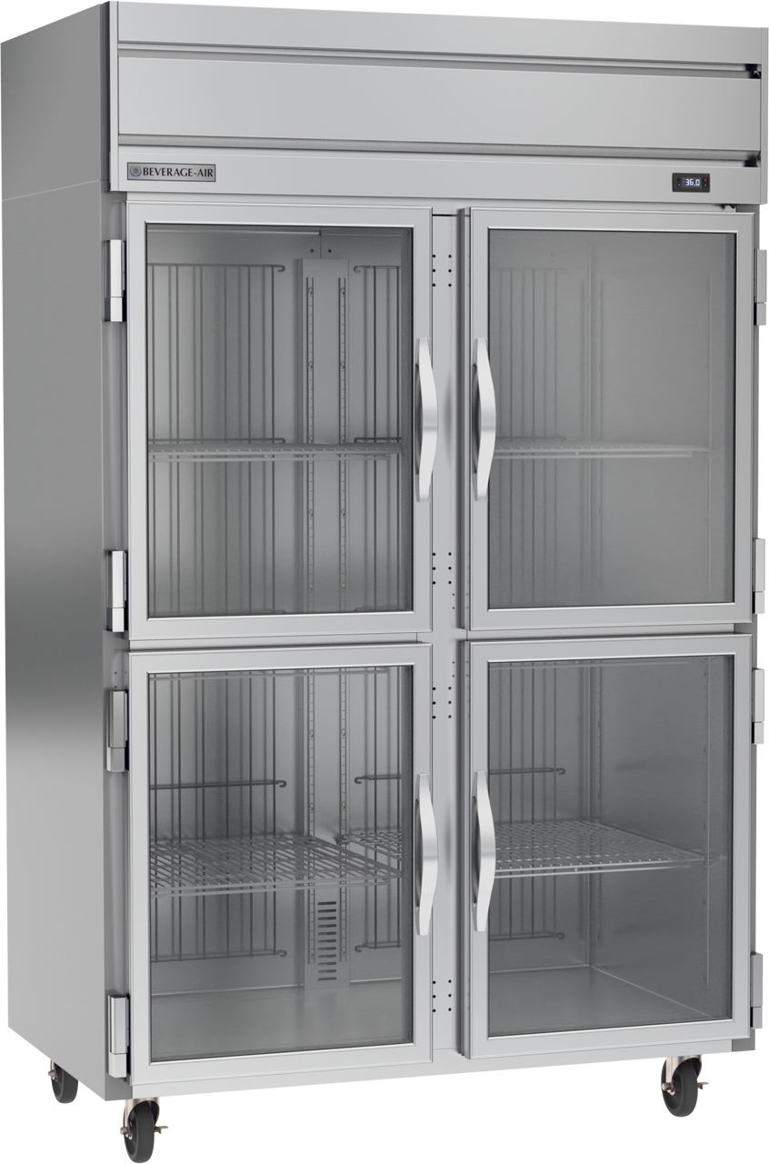 Beverage-Air - 52" Horizon Stainless Steel Reach-In Refrigerator w/ 4 Glass Swing Half Doors - HRS2HC-1HG