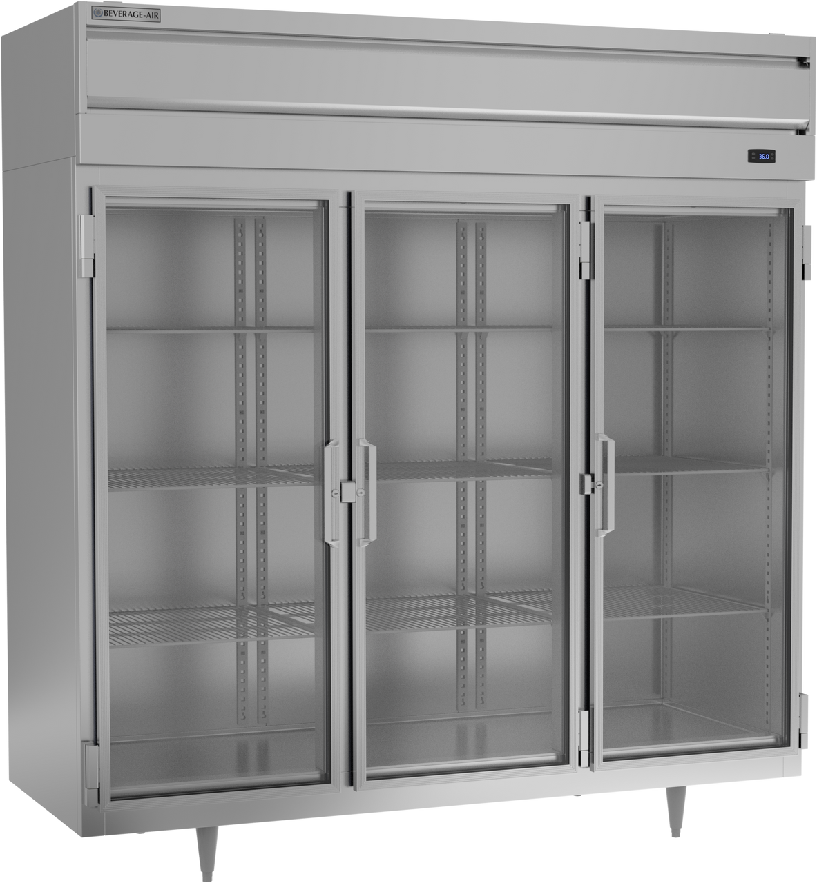 Beverage-Air - 78" P Series Stainless Steel Reach-In Refrigerator w/ 3 Glass Swing Doors - PR3HC-1BG