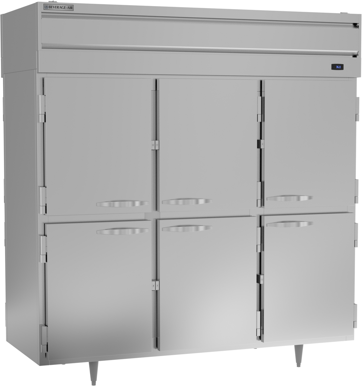 Beverage-Air - 78" P Series Stainless Steel Pass-Thru Refrigerator w/ 12 Solid Swing Half Doors - PRD3HC-1AHS