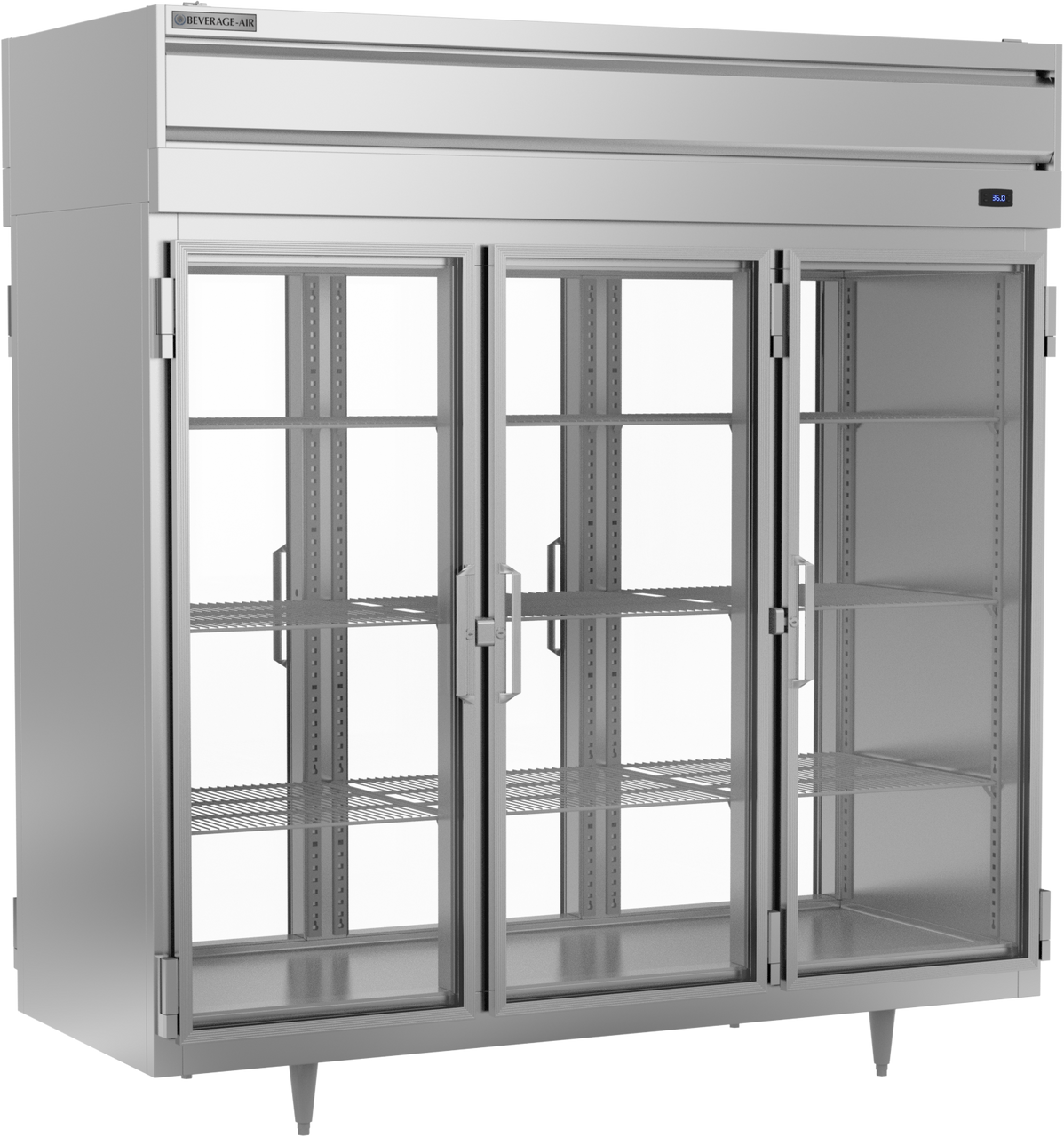 Beverage-Air - 78" P Series Stainless Steel Pass-Thru Refrigerator w/ 6 Glass Swing Doors - PRD3HC-1BG