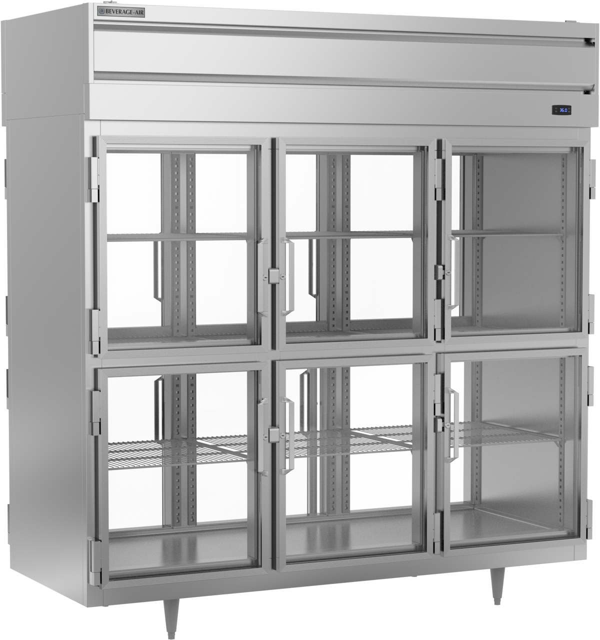 Beverage-Air - 78" P Series Stainless Steel Pass-Thru Refrigerator w/ 12 Glass Swing Half Doors - PRD3HC-1BHG