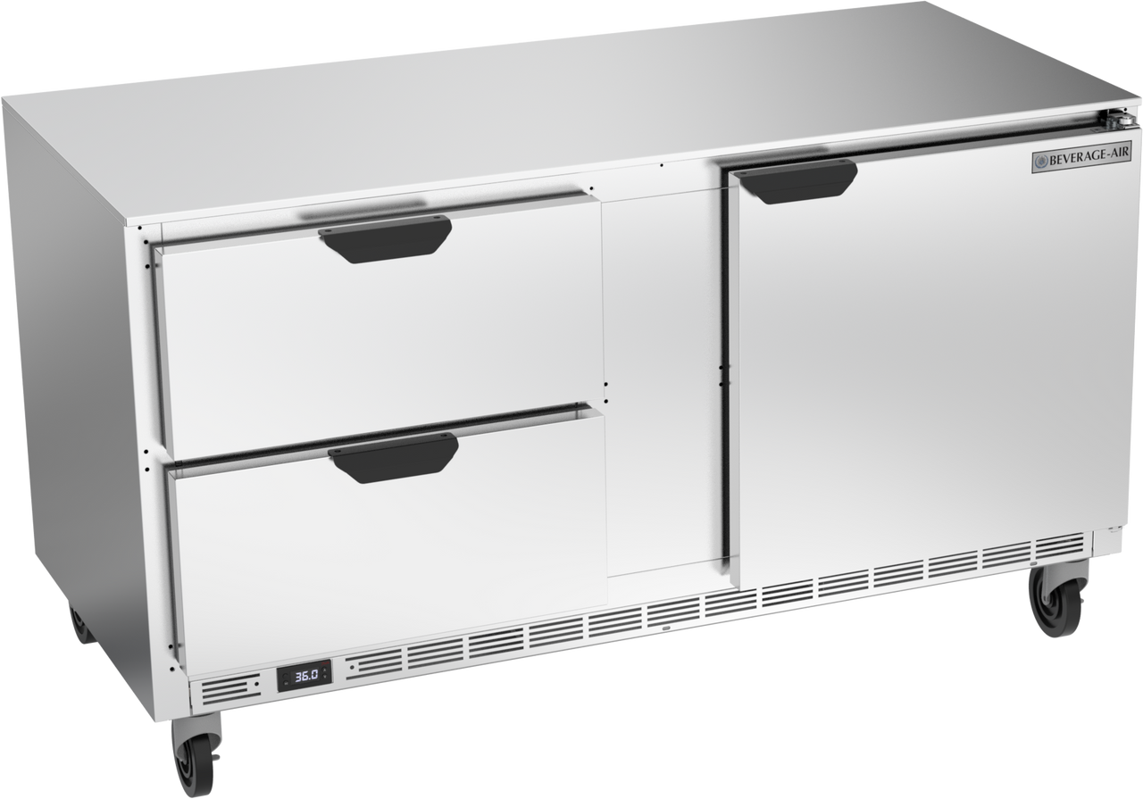 Beverage-Air - 60" Mobile Undercounter Refrigerator w/ 1 Solid Swing Door & 2 Drawers - UCRD60AHC-2