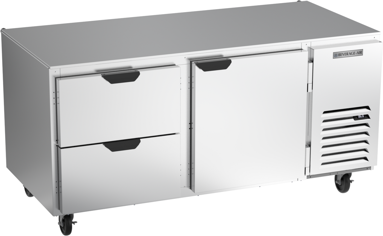 Beverage-Air - 67" Mobile Undercounter Refrigerator w/ 1 Solid Swing Door & 2 Drawers - UCRD67AHC-2