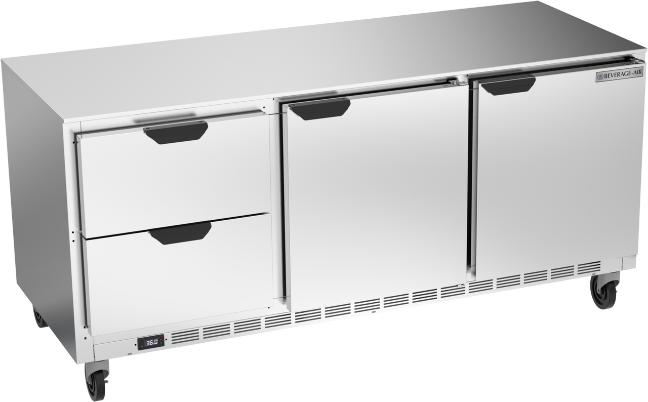 Beverage-Air - 72" Mobile Undercounter Refrigerator w/ 2 Solid Swing Doors & 2 Drawers - UCRD72AHC-2