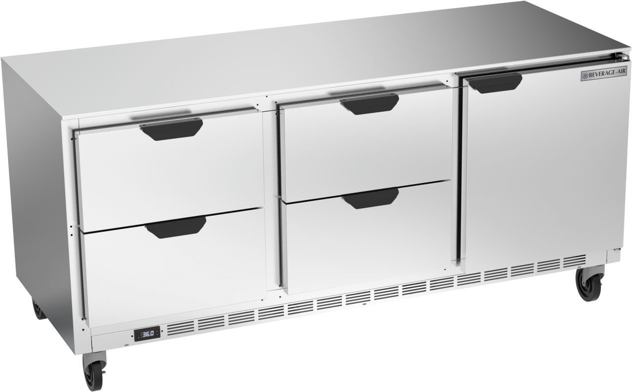 Beverage-Air - 72" Mobile Undercounter Refrigerator w/ 1 Solid Swing Door & 4 Drawers - UCRD72AHC-4