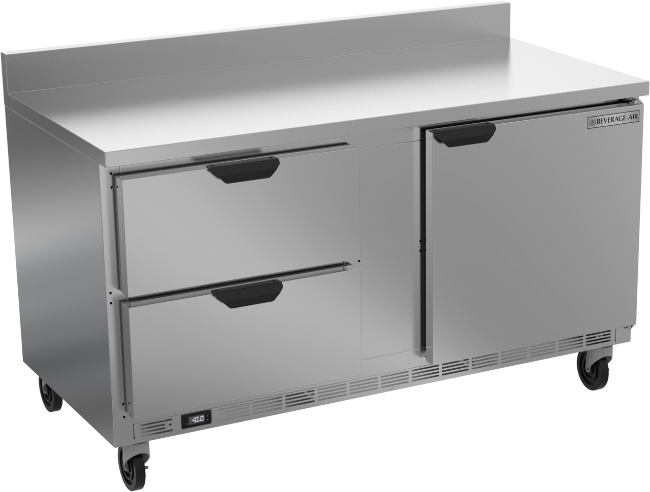 Beverage-Air - 60" Mobile Worktop Freezer w/ 2 Drawer, 1 Door & Foamed-In Backsplash - WTFD60AHC-2-FIP