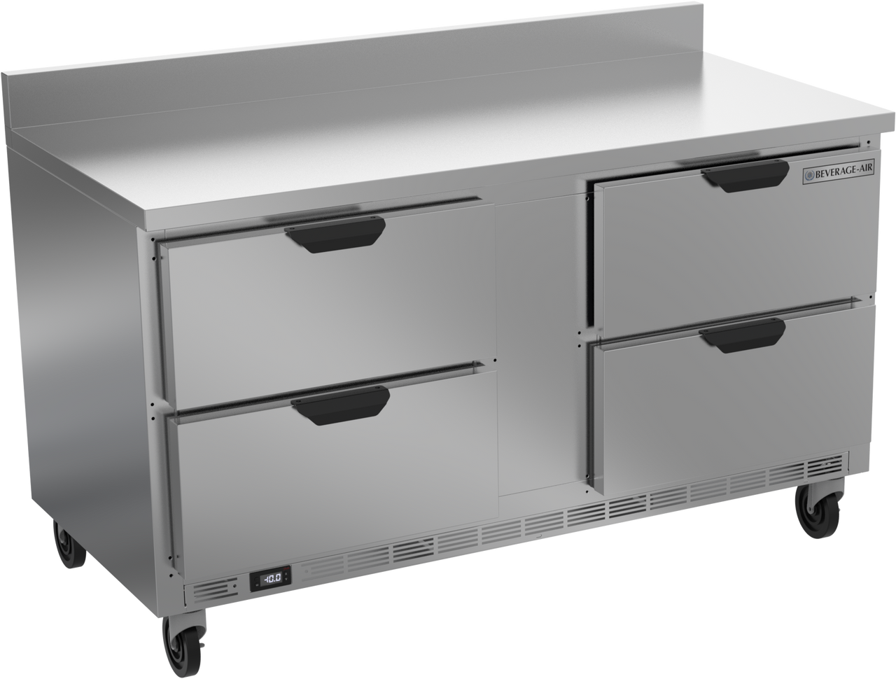 Beverage-Air - 60" Mobile Worktop Freezer w/ 4 Drawers & Foamed-In Backsplash - WTFD60AHC-4-FIP