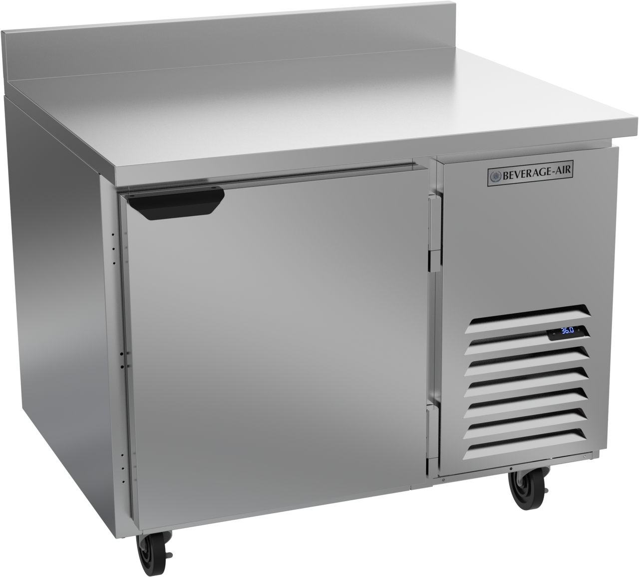 Beverage-Air - 46" Mobile Worktop Refrigerator w/ 1 Solid Swing Door & Foamed-In Backsplash - WTR46AHC
