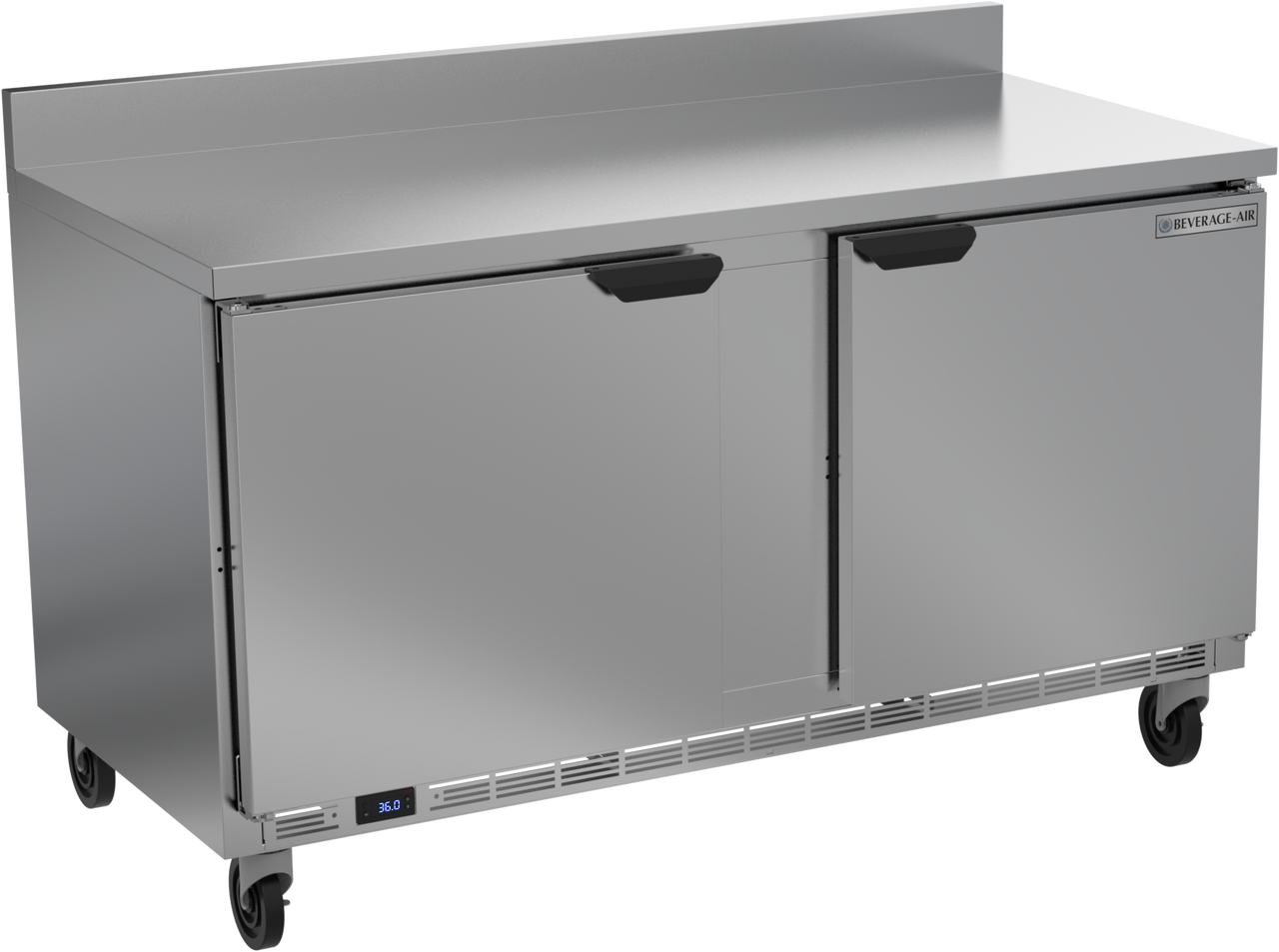 Beverage-Air - 60" Mobile Worktop Refrigerator w/ 2 Solid Swing Doors & Foamed-In Backsplash - WTR60AHC-FIP