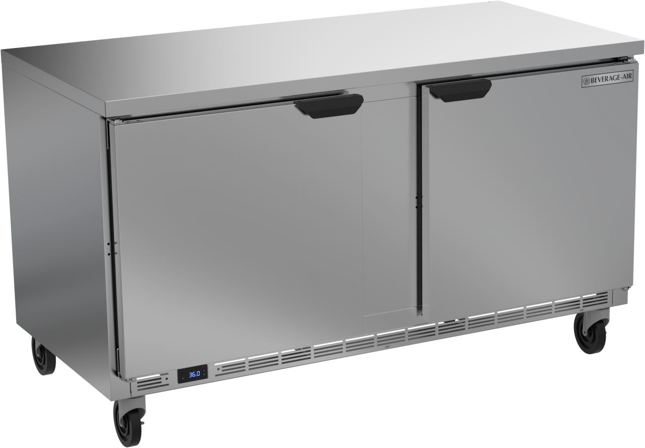 Beverage-Air - 60" Mobile Worktop Refrigerator w/ 2 Solid Swing Doors - WTR60AHC-FLT