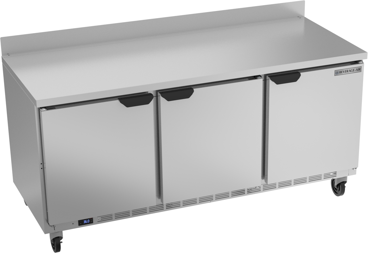 Beverage-Air - 72" Mobile Worktop Refrigerator w/ 3 Solid Swing Doors - WTR72AHC