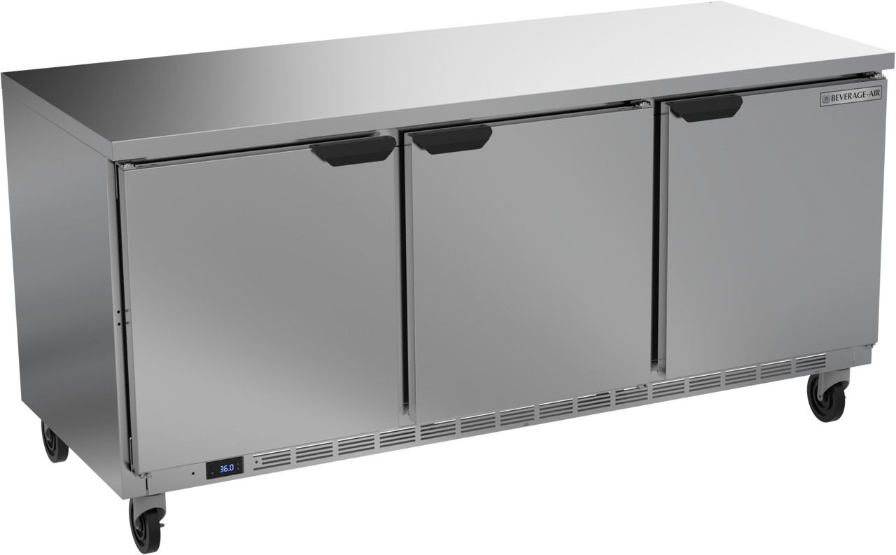 Beverage-Air - 72" Mobile Worktop Refrigerator w/ 3 Solid Swing Doors - WTR72AHC-FLT
