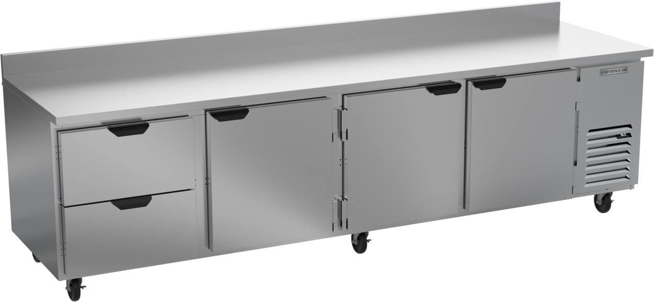 Beverage-Air - 119" Mobile Worktop Refrigerator w/ 2 Drawers, 3 Doors & Foamed-In Backsplash - WTRD119AHC-2