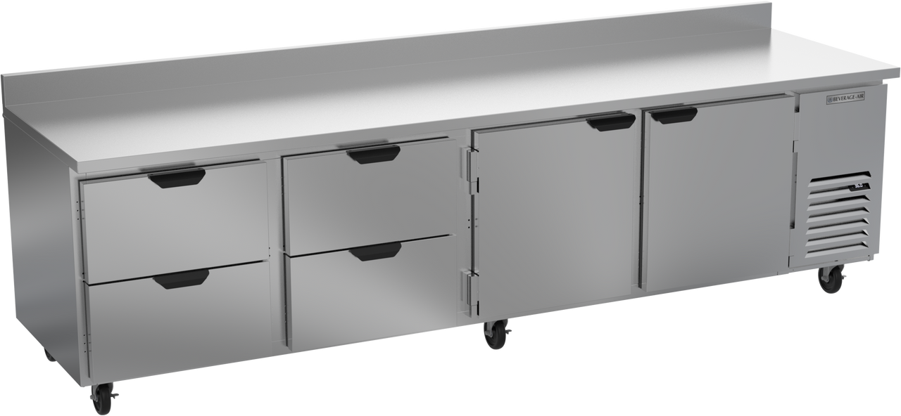 Beverage-Air - 119" Mobile Worktop Refrigerator w/ 4 Drawers, 2 Doors & Foamed-In Backsplash - WTRD119AHC-4