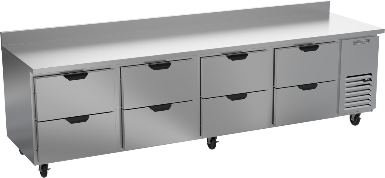 Beverage-Air - 119" Mobile Worktop Refrigerator w/ 8 Drawers & Foamed-In Backsplash - WTRD119AHC-8