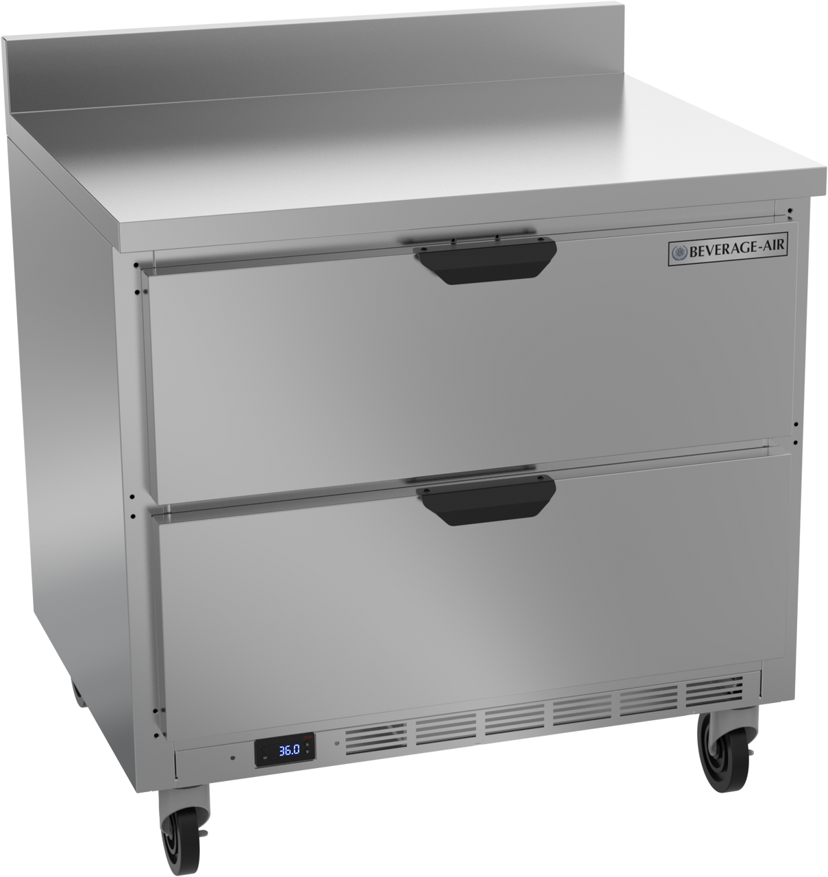 Beverage-Air - 36" Mobile Worktop Refrigerator w/ 2 Drawers & Foamed-In Backsplash - WTRD36AHC-2-FIP