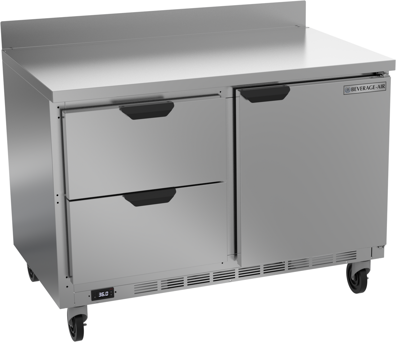 Beverage-Air - 48" Mobile Worktop Refrigerator w/ 2 Drawers & 1 Door - WTRD48AHC-2