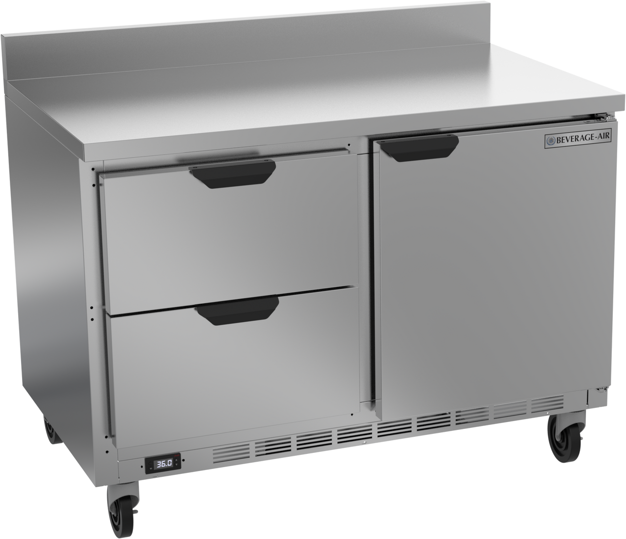 Beverage-Air - 48" Mobile Worktop Refrigerator w/ 2 Drawers, 1 Door & Foamed-In Backsplash - WTRD48AHC-2-FIP