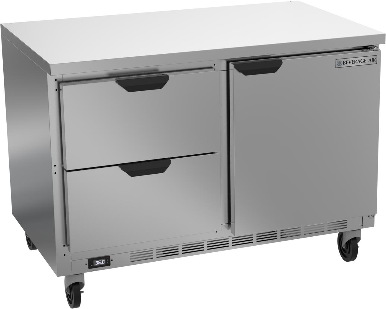 Beverage-Air - 48" Mobile Worktop Refrigerator w/ 2 Drawers & 1 Door - WTRD48AHC-2-FLT