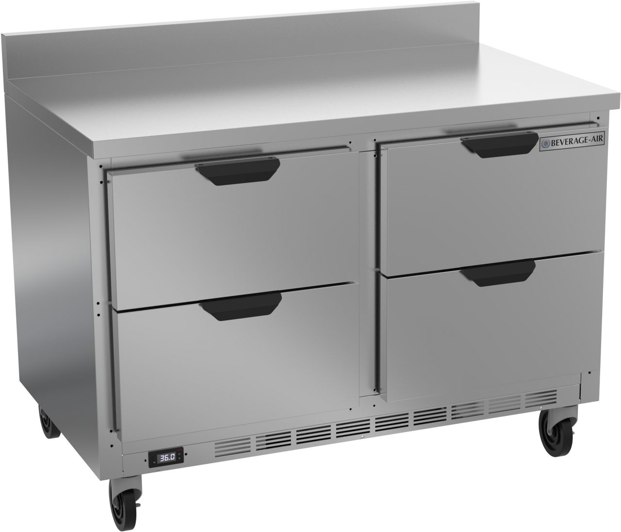 Beverage-Air - 48" Mobile Worktop Refrigerator w/ 4 Drawers & Foamed-In Backsplash - WTRD48AHC-4-FIP