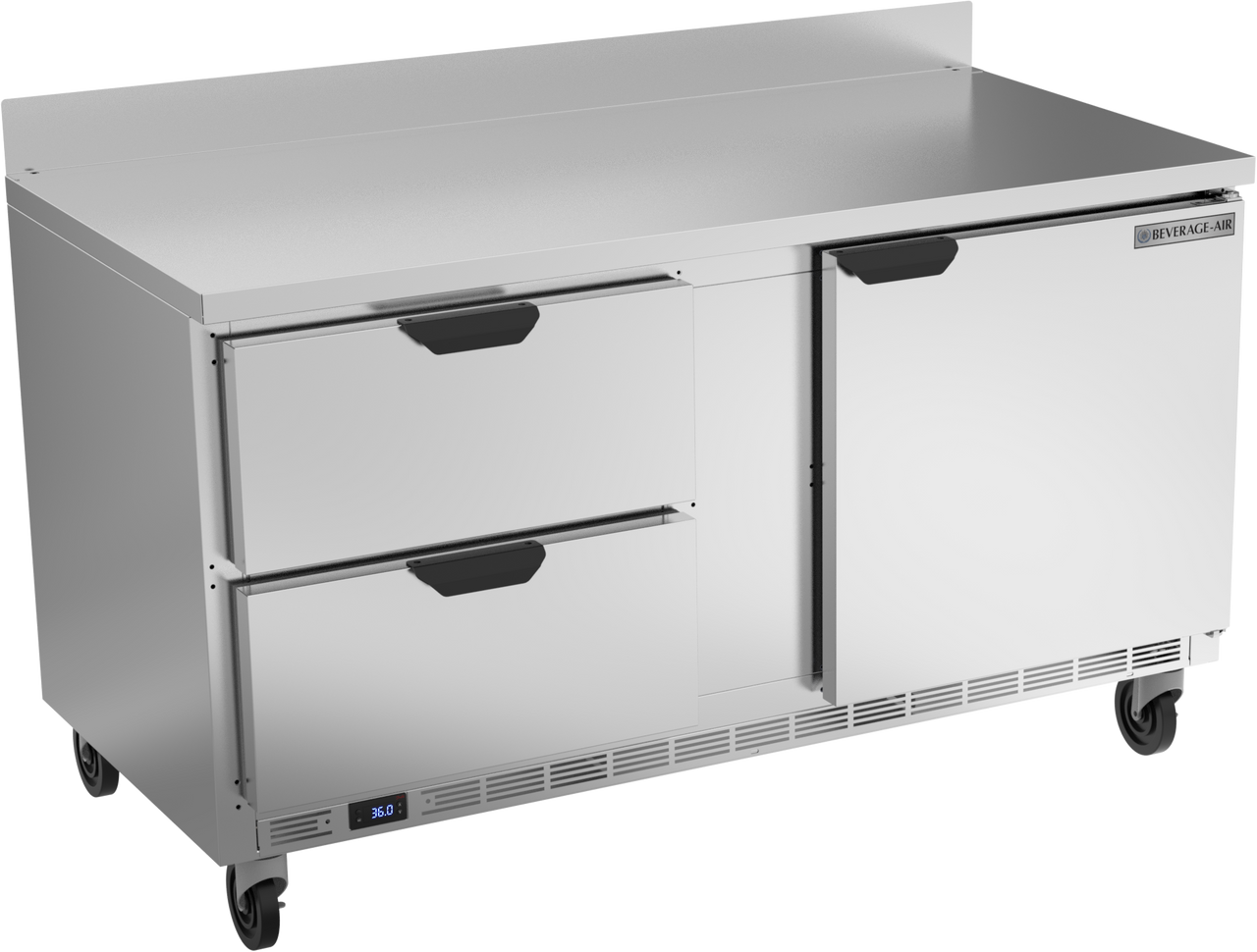 Beverage-Air - 60" Mobile Worktop Refrigerator w/ 2 Drawers & 1 Door - WTRD60AHC-2