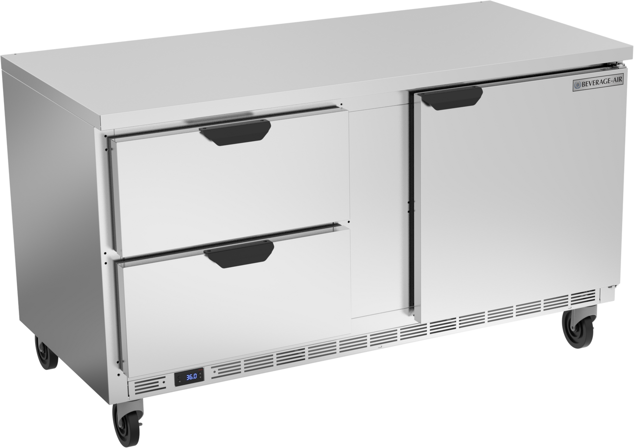 Beverage-Air - 60" Mobile Worktop Refrigerator w/ 2 Drawers & 1 Door - WTRD60AHC-2-FLT