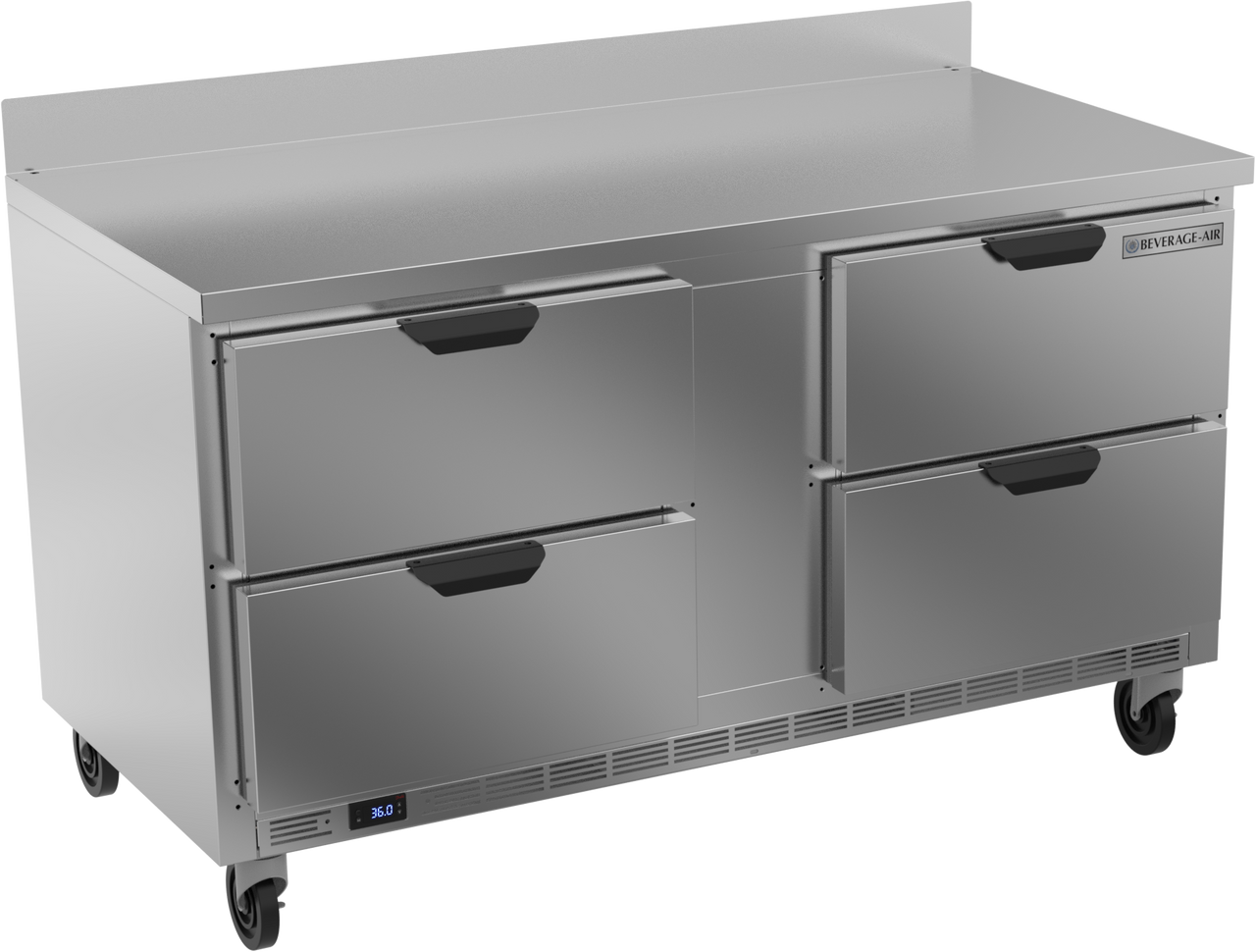 Beverage-Air - 60" Mobile Worktop Refrigerator w/ 4 Drawers & Foamed-In Backsplash - WTRD60AHC-4-FIP