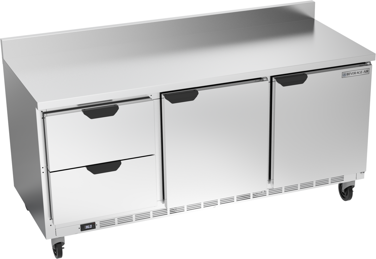Beverage-Air - 72" Mobile Worktop Refrigerator w/ 2 Drawers, 2 Doors & Foamed-In Backsplash - WTRD72AHC-2-FIP