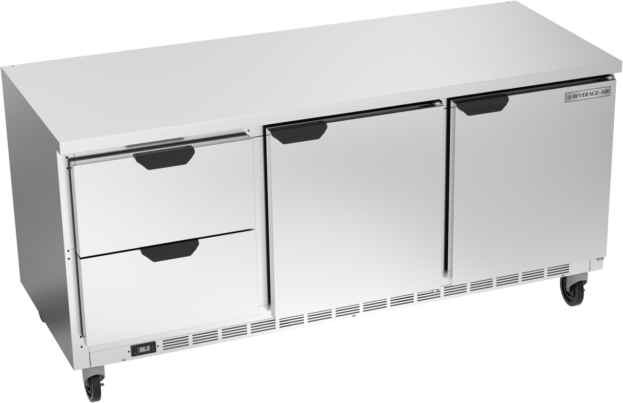 Beverage-Air - 72" Mobile Worktop Refrigerator w/ 2 Drawers & 2 Doors - WTRD72AHC-2-FLT