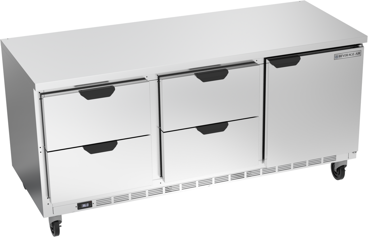 Beverage-Air - 72" Mobile Worktop Refrigerator w/ 4 Drawers & 1 Door - WTRD72AHC-4-FLT