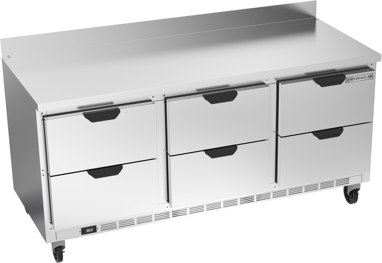Beverage-Air - 72" Mobile Worktop Refrigerator w/ 6 Drawers - WTRD72AHC-6