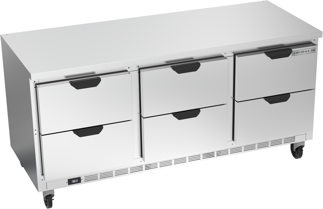 Beverage-Air - 72" Mobile Worktop Refrigerator w/ 6 Drawers - WTRD72AHC-6-FLT