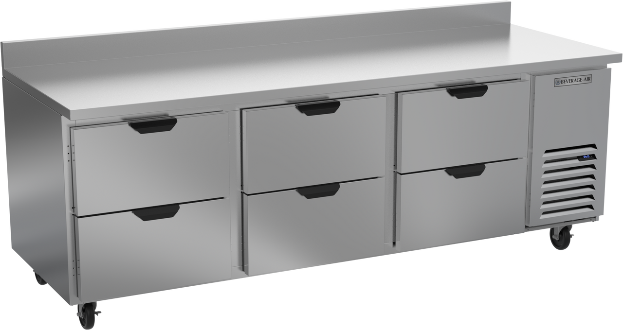 Beverage-Air - 93" Mobile Worktop Refrigerator w/ 6 Drawers & Foamed-In Backsplash - WTRD93AHC-6