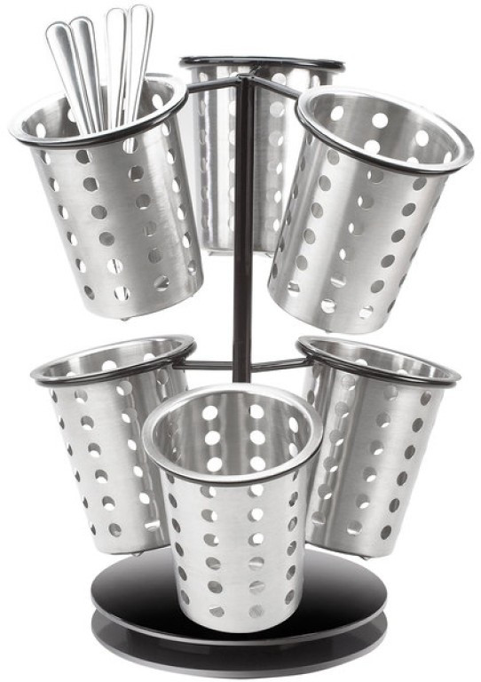 Cal Mil - 12" Black 6-Cylinder Revolving Caddy Flatware / Condiment Display - 122713
