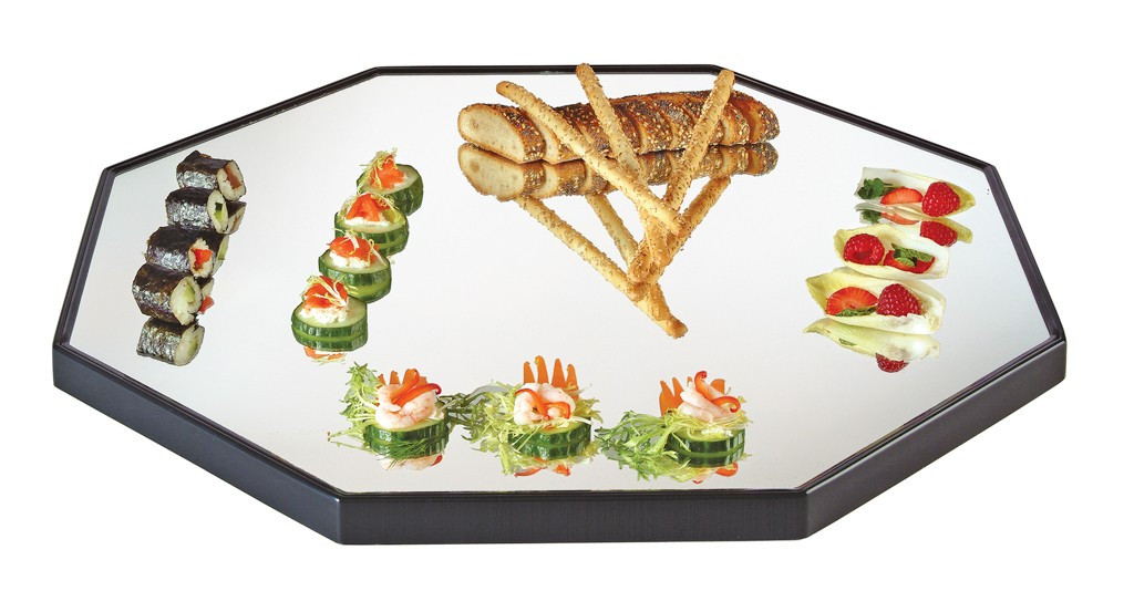 Cal Mil - 24" Octagonal Mirror Tray W/ Raised Black Rim - RR241