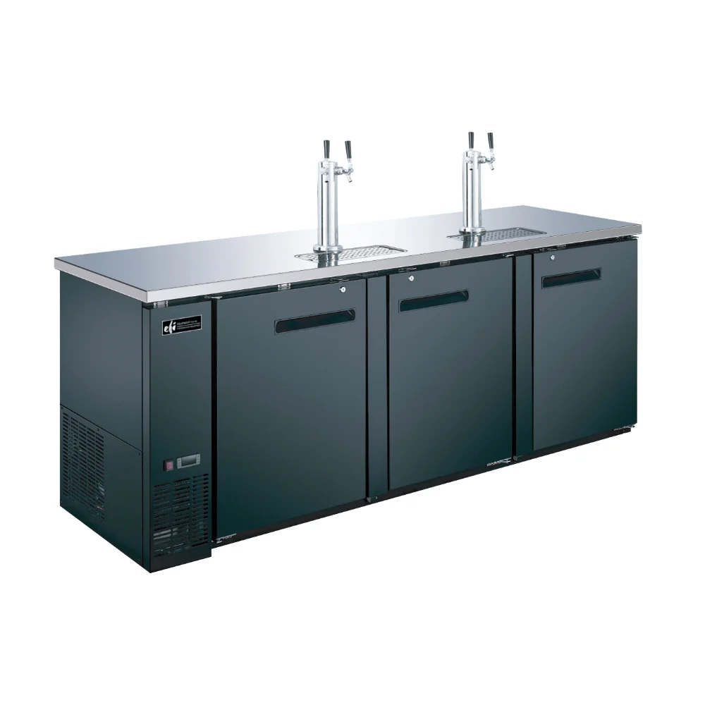 EFI CBBDD3-90CC 90" 4-Keg Solid Door Black Direct Draw Beer Dispenser with 4 Taps