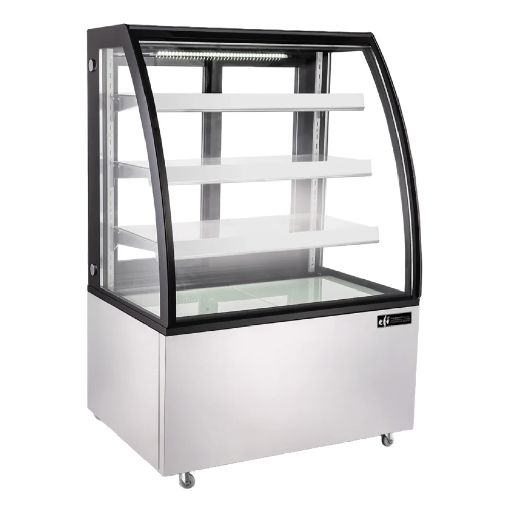 EFI CGCM-3756 37" Stainless Steel Curved Glass Refrigerated Floor Display Case - 10.9 Cu. Ft.