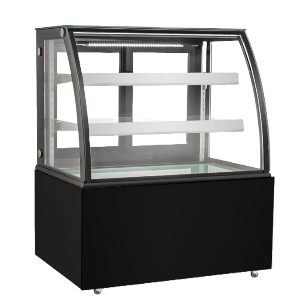 EFI CGCM-4747 49" Black Curved Glass Refrigerated Floor Display Case - 13.1 Cu. Ft.