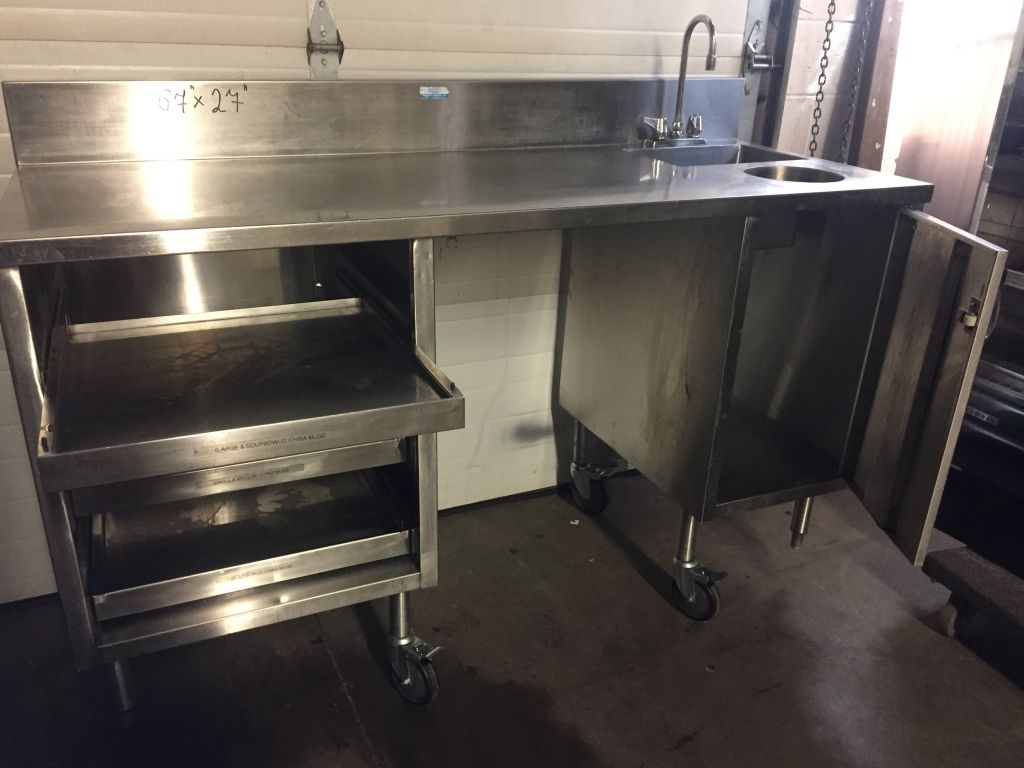 Commercial Stainless Steel Table with Hand Sink Waste Chute and Storage