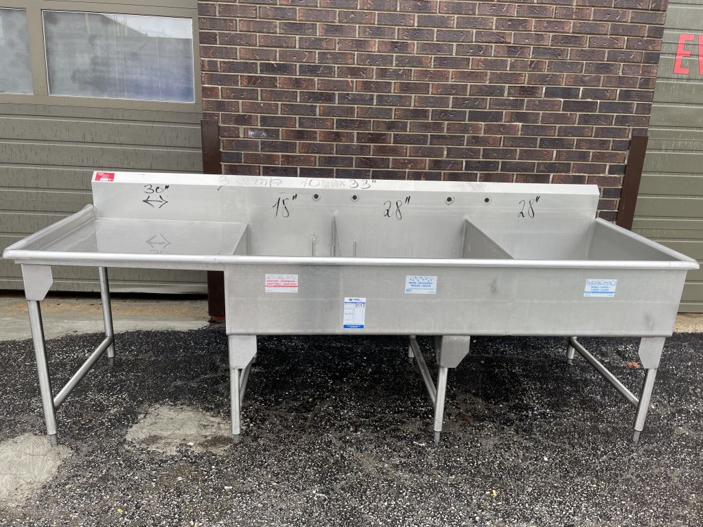 Commercial Stainless Steel Three Compartment Commercial Sink