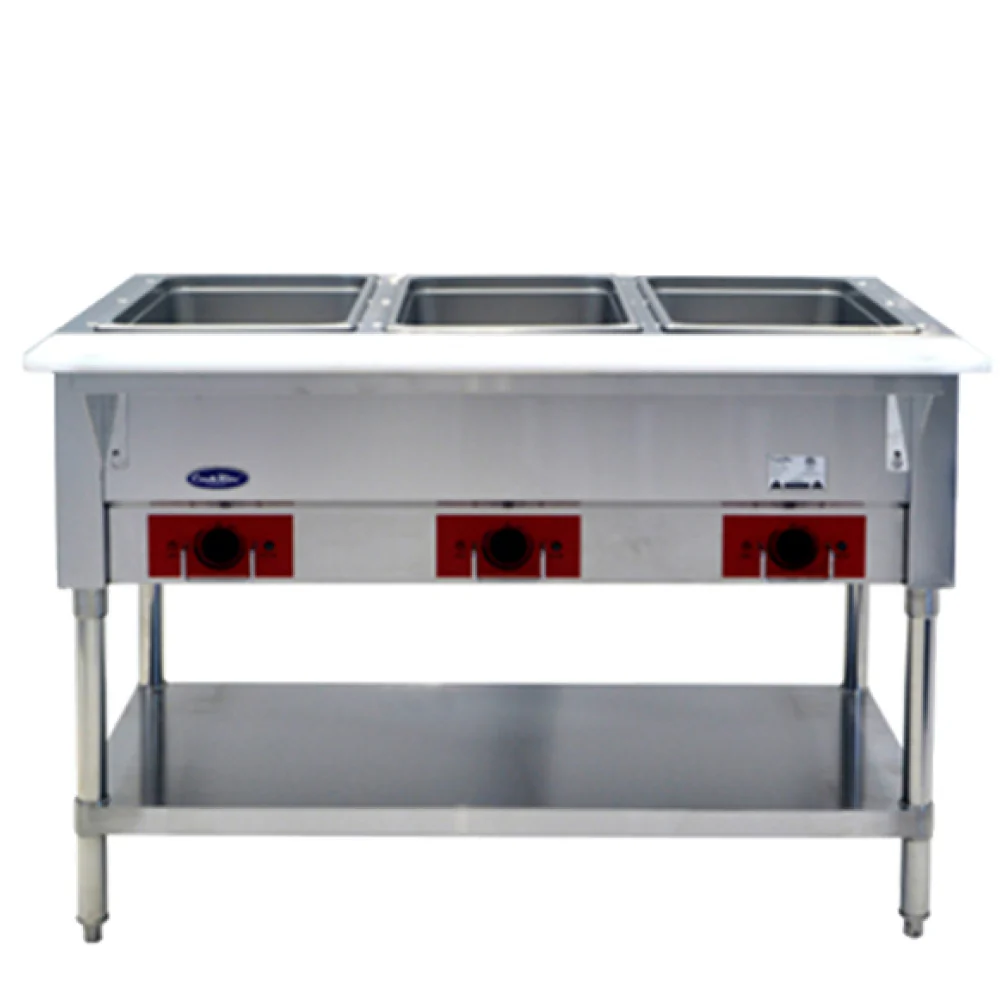 Atosa CSTEA-3C Open Well Electric Steam Table with 3-Pan, Undershelf and Cutting Board - 120 V